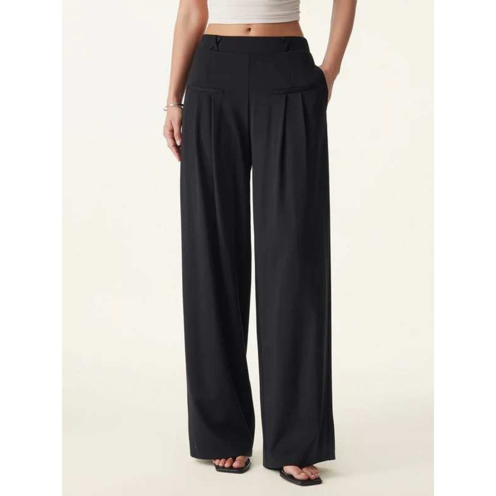 OGL Ponte-De-Roma Drapey Bamboo Ponte Mid Rise Wide Leg Trouser Black Large